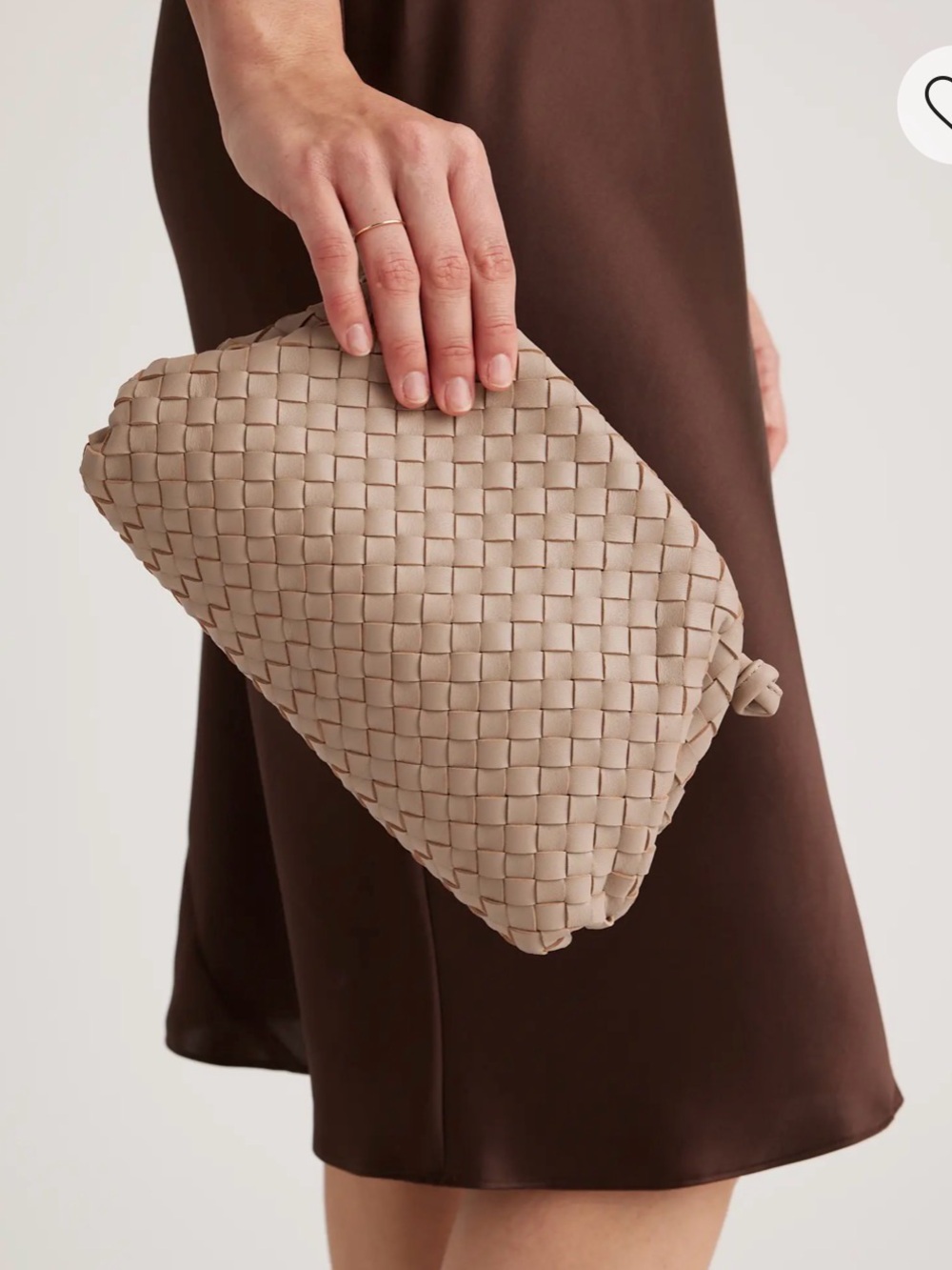 Quince Woven Leather Clutch in Taupe Beige